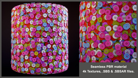 Seamless Buttons  PBR Material Textures (Substance, button, colorful, collection, kawaii, decor )