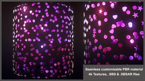 Seamless Glitter PBR material textures (sequins, substance)