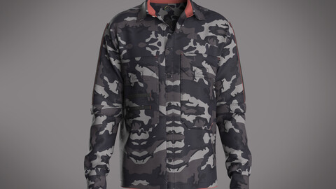 Mens camo shirt with big pockets and detailing