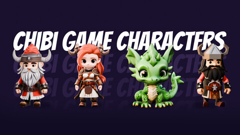 3D Chibi Stylized Viking Characters &  Dragon | Animated Mobile Game Assets