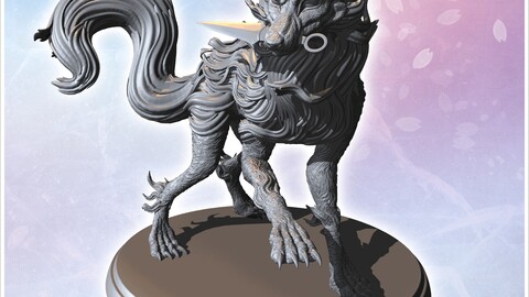 Mystical wolf-like creature with flowing fur, sharp claws, and pointed ears, standing alert (11) | STL for 3D Printing Printer | Hard Surface