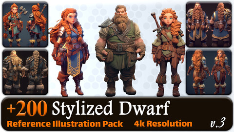 200 Stylized Dwarf Reference Pack | 4K | v.3