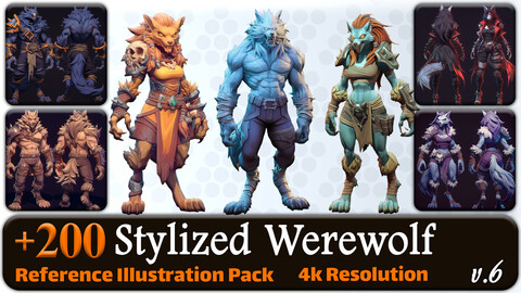 200 Stylized Werewolf Reference Pack | 4K | v.6