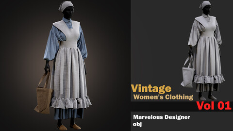 Vintage Women's Clothing_ Marvelous designer+ obj -VOL 01