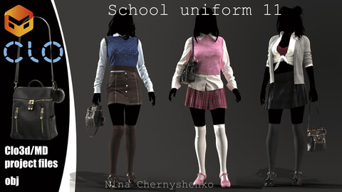 School uniform 11. Marvelous Designer/Clo3d project + OBJ.