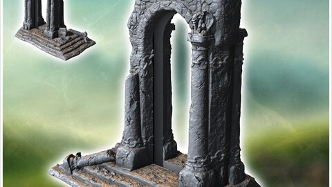 Ancient stone archway with detailed sculptures and worn stone textures (4) | STL for 3D Printing Printer | Hard Surface