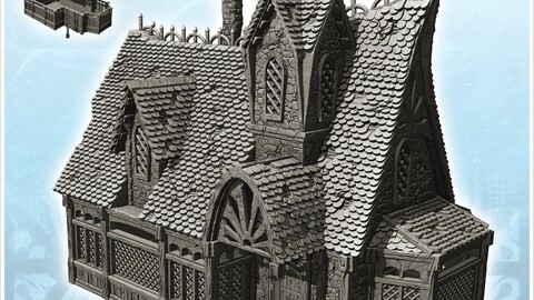 Large medieval manor with entrance awning, large windows and tile roof (17) | STL for 3D Printing Printer | Hard Surface