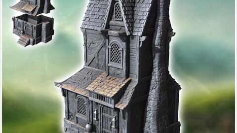 Large medieval stone manor house with fireplace and access staircase (34) | STL for 3D Printing Printer | Hard Surface