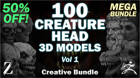 100 ZB ART Creature Head Sculpts (3D Base Model) - MEGA Bundle - Vol 1