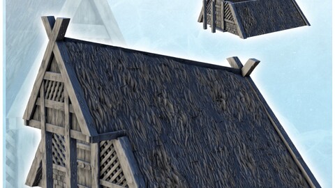 Viking building with bevelled roof and wooden column (6) | STL for 3D Printing Printer | Hard Surface