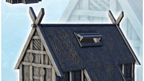 Viking building with large thatched roof and roof window (8) | STL for 3D Printing Printer | Hard Surface