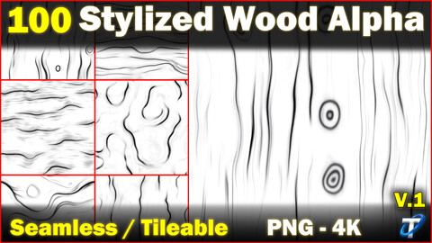 100 Ultra High-Quality Stylized Wood Displacements / Stylized Wood Alpha (Seamless and Tileable) Vol 1