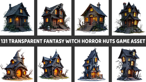 131 Transparent Fantasy Witch Horror Huts Game Asset