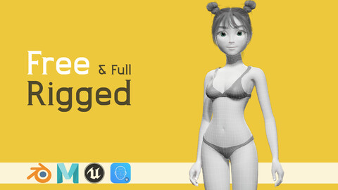 Free Stylized Cartoon Female  Young Woman with Perfect Topology