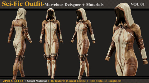 Sci-Fi Outfit-FEMALE-MD/Clo3d + Smart Material + 4K Textures + OBJ + FBX (vol 01)