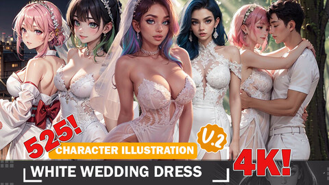 525 White Wedding Dress Beauties Diverse Outfit Character Design Reference Art V2 4K