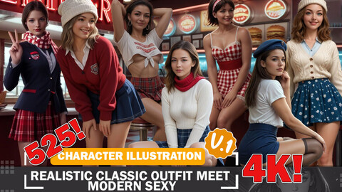 525 Realistic Classic Outfit Meets Modern Sexy Diverse Outfit Character Design Reference Art V1 4K