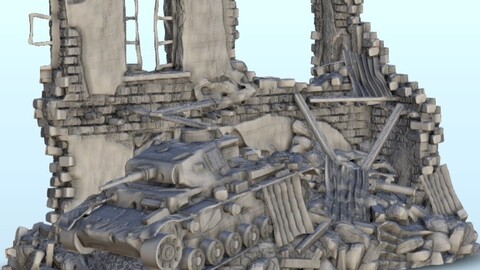 Ruin with Panzer III wreckage 8 | STL for 3D Printing Printer | Hard Surface