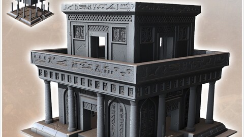 Egyptian Stone Temple with Access Stairs and Floor (1) | STL for 3D Printing Printer | Hard Surface