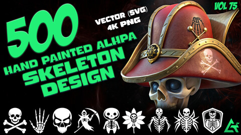 500 Hand Painted Alpha Skeleton Design (MEGA Pack) - Vol 75