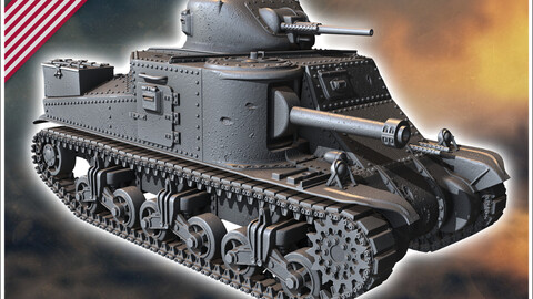 M3 Lee Medium Tank (combat damaged version) | STL for 3D Printing Printer | Hard Surface