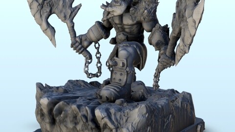 Orc hero with double axes 11 | STL for 3D Printing Printer | Hard Surface