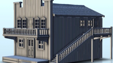 Wild West house with stair 8 | STL for 3D Printing Printer | Hard Surface