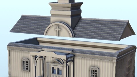 Wild West church with bell tower | STL for 3D Printing Printer | Hard Surface