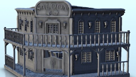 Wild West corner saloon + interior 33 | STL for 3D Printing Printer | Hard Surface