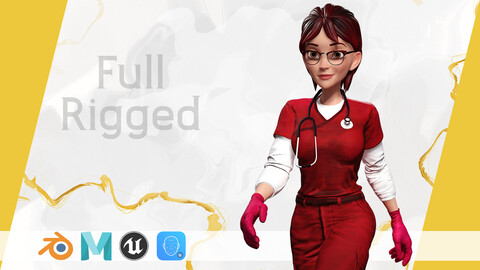 Red Scrubs Cartoon Doctor Fully Rigged Healthcare Worker