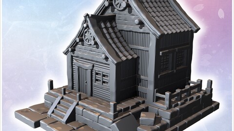 Tall Japanese-style building with tiered roofs, wooden supports, and decorative architectural details (7) | STL for 3D Printing Printer | Hard Surface