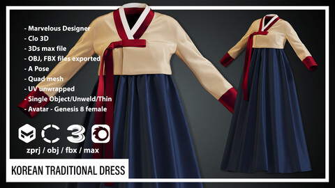 KOREAN TRADITIONAL DRESS (CLO3D, MD PROJECTS+OBJ+FBX+.max)(VOL 3)