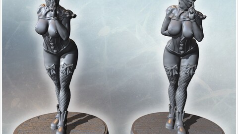 Seductive female figures with corset, stockings, exaggerated pose, and distinct clown-like features (43) (NSFW) | STL for 3D Printing Printer | Hard Surface