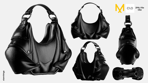 Streetwear Leather Handbag #009 - Clo 3D / Marvelous Designer + FBX / DIGITAL FASHION / HYPEBEAST / FUTURE FASHION