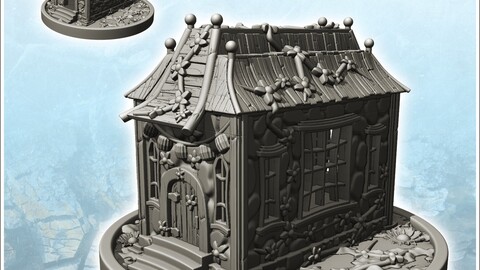 Medieval house on plinth with green walls and curved roof (4) | STL for 3D Printing Printer | Hard Surface