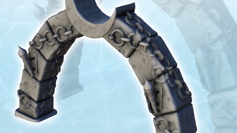 Arch with torches and chains with crescent-shaped badge (1) | STL for 3D Printing Printer | Hard Surface