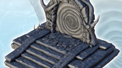 Magic stone gate with tree roots and platform (7) | STL for 3D Printing Printer | Hard Surface