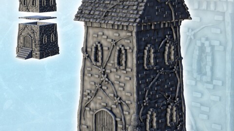 Medieval tower with several floors and vegetation (4) | STL for 3D Printing Printer | Hard Surface