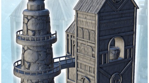 Medieval multi-storey house with tower topped by a star shape (8) | STL for 3D Printing Printer | Hard Surface