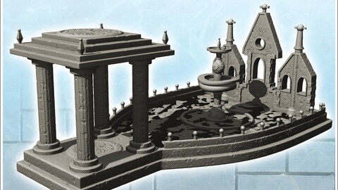 Traditional fountain with columns and large basin (11) | STL for 3D Printing Printer | Hard Surface