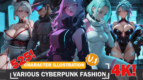 525 Various Cyberpunk Fashion Diverse Outfit Character Design Reference Art V1 4K