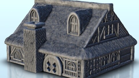 Medieval house with thatch roof 3 | STL for 3D Printing Printer | Hard Surface