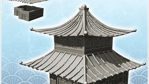 Asian building with double roof and floor (23) | STL for 3D Printing Printer | Hard Surface