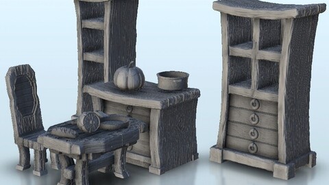 Medieval kitchen interior set | STL for 3D Printing Printer | Hard Surface