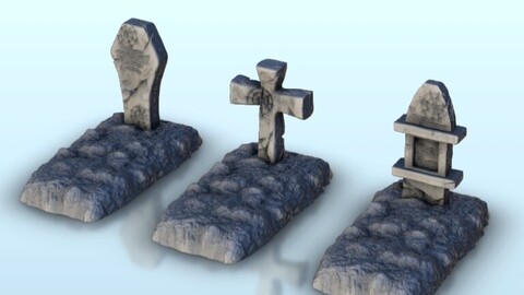 Set of three earthen tombstones 1 | STL for 3D Printing Printer | Hard Surface