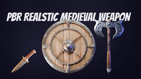 Medieval Weapon Pack 3D Game Assets | PBR Shield, Viking Axe & Dagger (Blender, Mid-Poly, 2K Textures, Game-Ready)