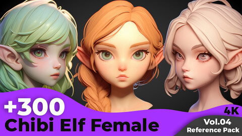 +300 Chibi Elf Female Head Sculpt Reference Images(4k)