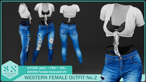 WESTERN FEMALE OUTFIT No.2 (CLO3D, MD PROJECTS (zprj)+OBJ+FBX+UV)