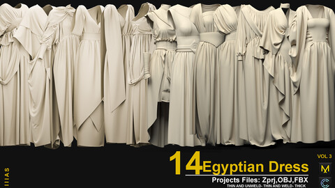 7 EGYPTIAN DRESS VOL 3 (MARVELOUS DESIGNER AND CLO3D)ZPRJ, OBJ, FBX,UV, 4K TEXTURE (SUBSTANCE PINTER)