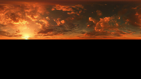 Unclipped HDRi Sky with Fiery Sunset and Dramatic Clouds